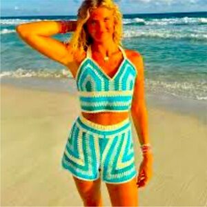 Rebellion Turquoise and Cream Crochet Set